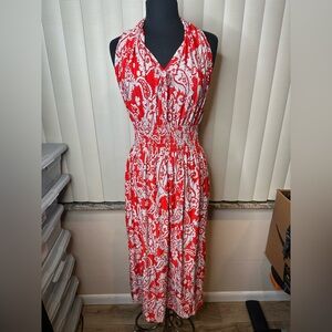 Seven Island Elegant Red Paisley Maxi Sleeveless Silver Detail Dress size M